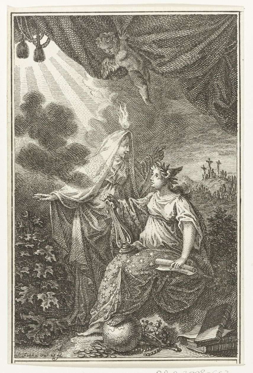 Allegorische Figuren in der Nähe des Hügels Golgota von Simon Fokke