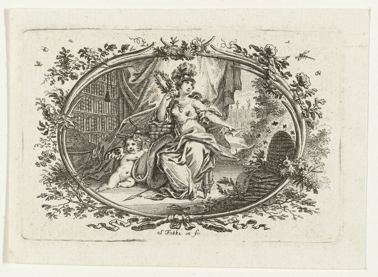 Minerva als Schutzherrin der Bildung und Künste von Simon Fokke