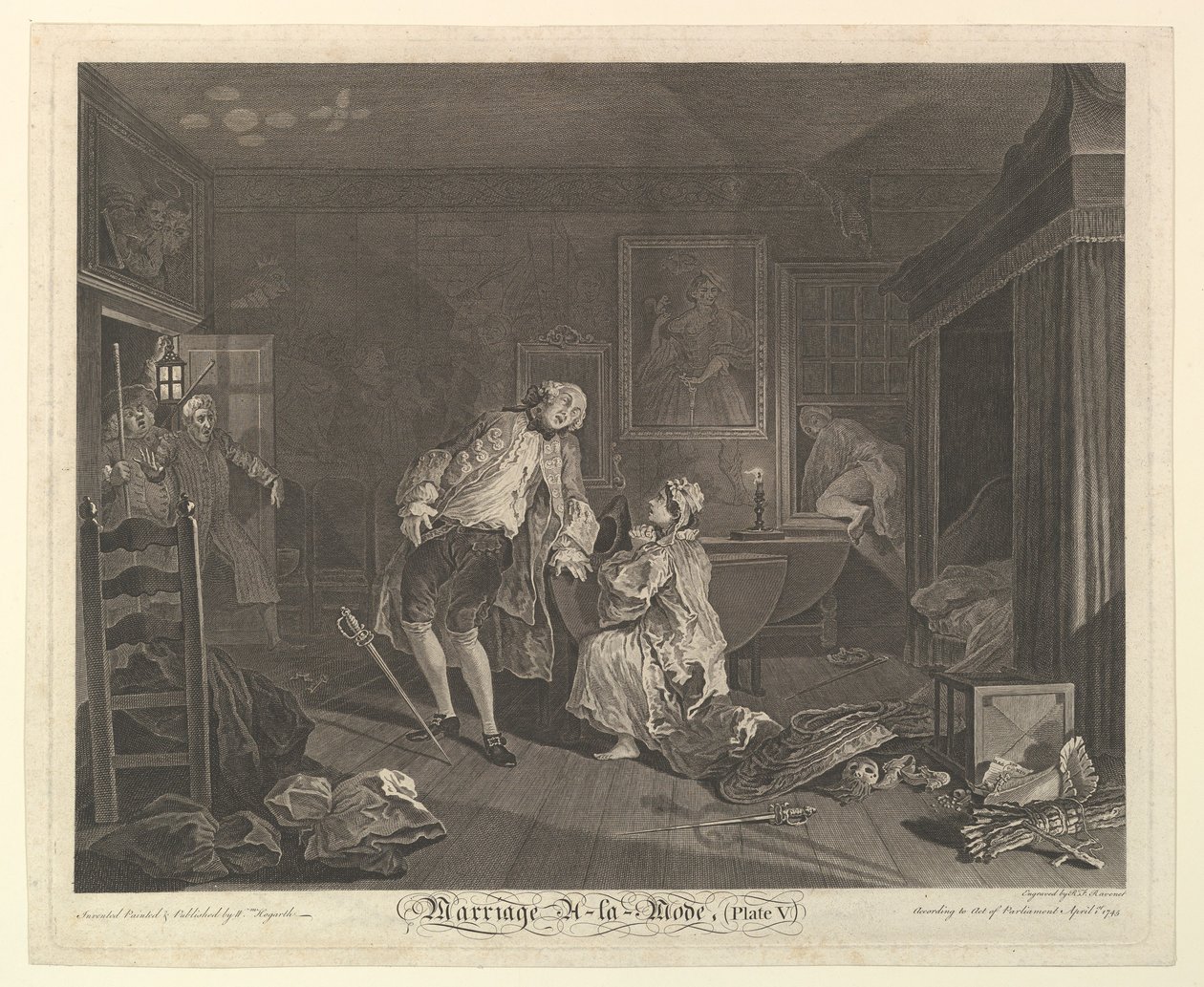 Marriage A-la-Mode, Tafel V, April 1745 von Simon Francois Ravenet