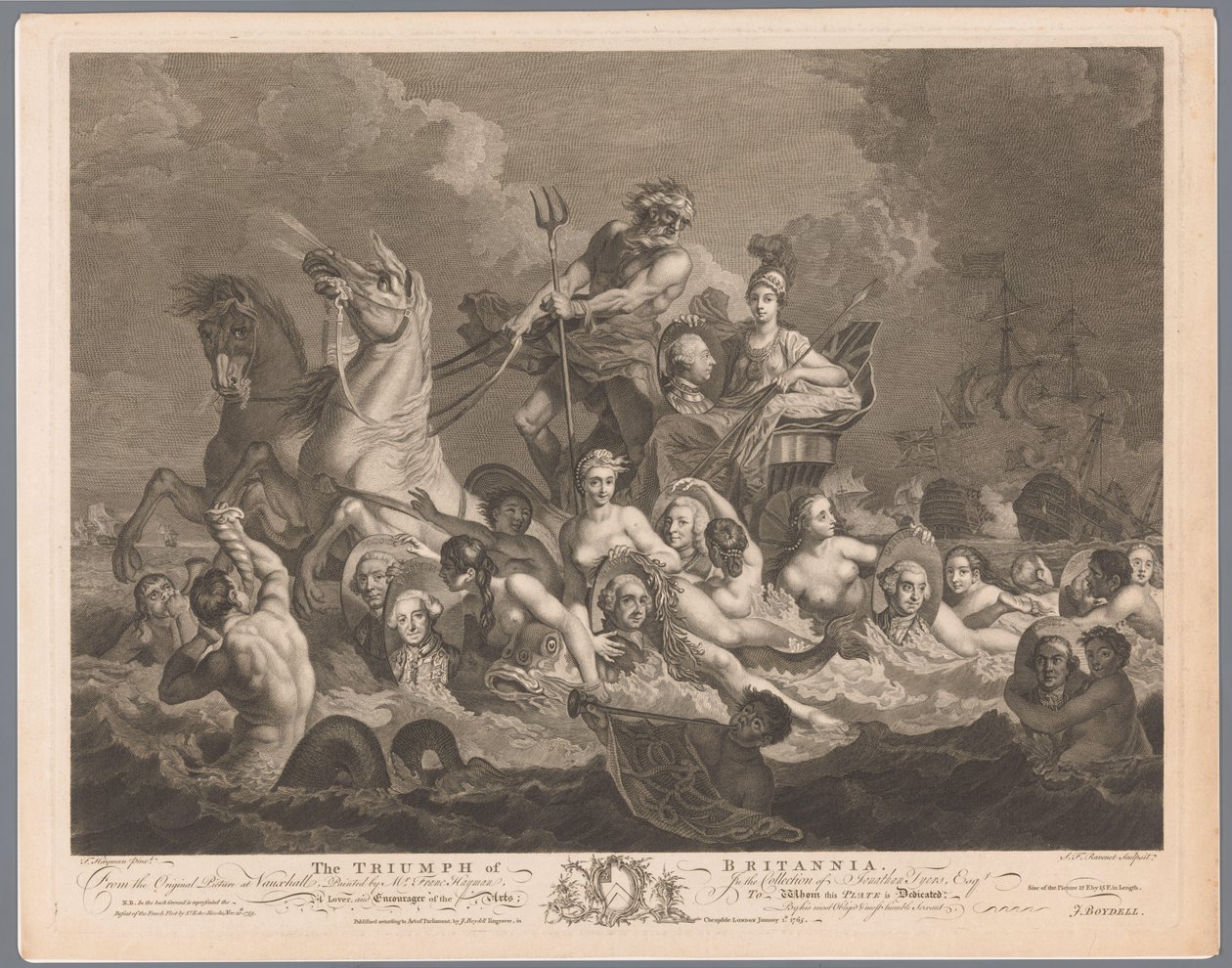 Allegorie auf die britische Marine und den Sieg über die französische Flotte von Simon François Ravenet (le vieux)
