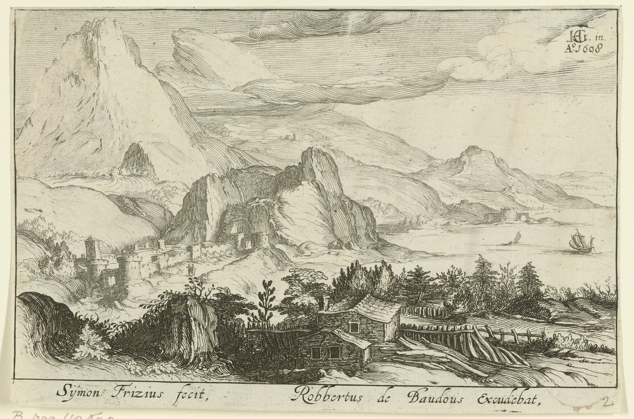 Berglandschaft mit Bebauung von Simon Frisius