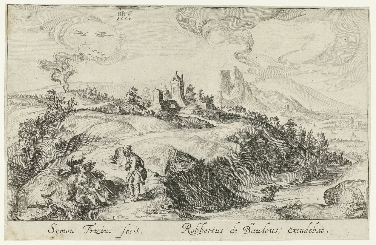 Berglandschaft mit zwei Figuren von Simon Frisius