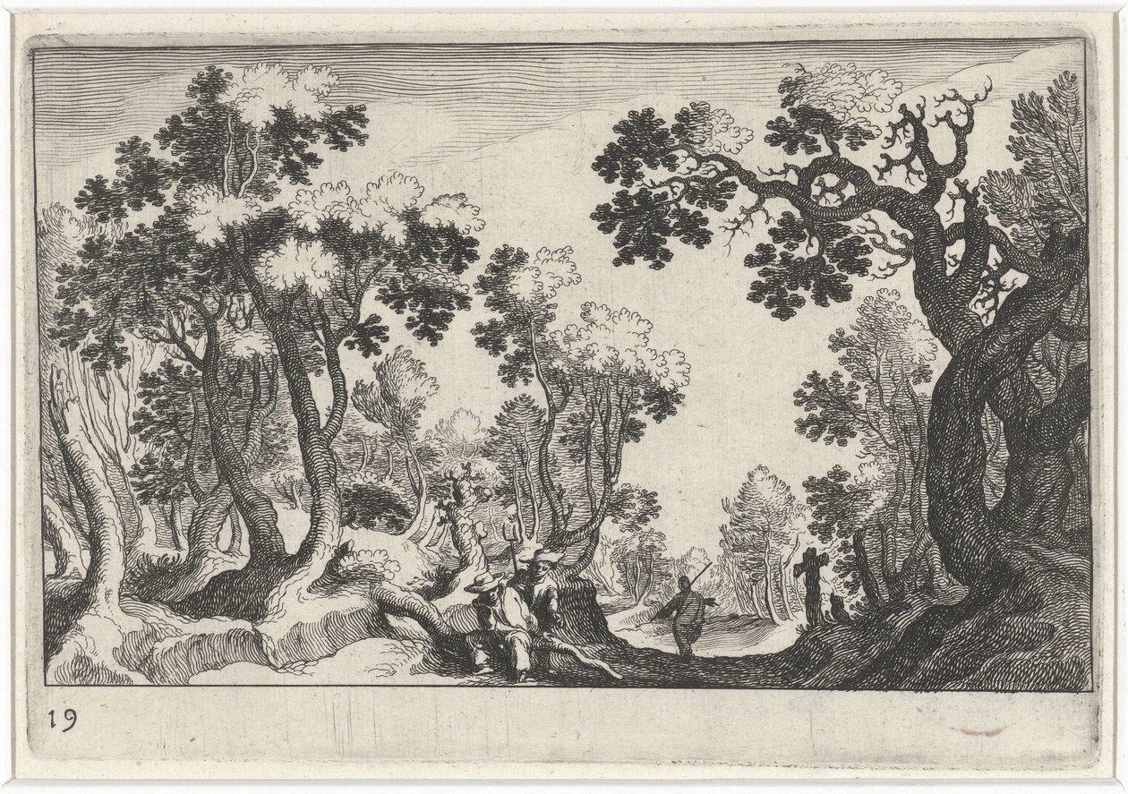 Waldlandschaft mit Bauern von Simon Frisius