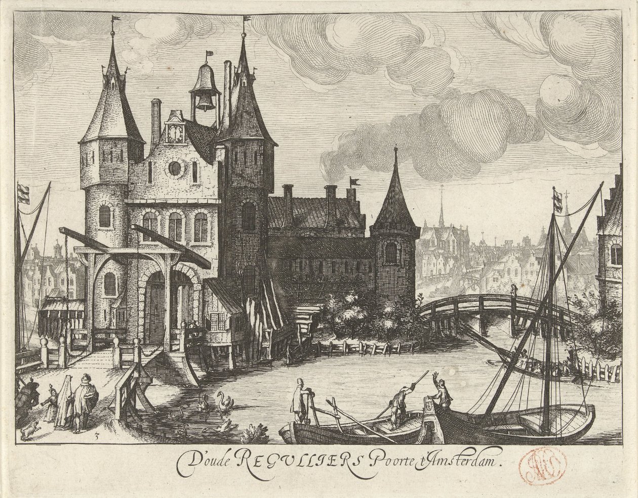 Ansicht des Ersten Regulierspoort in Amsterdam von Simon Frisius
