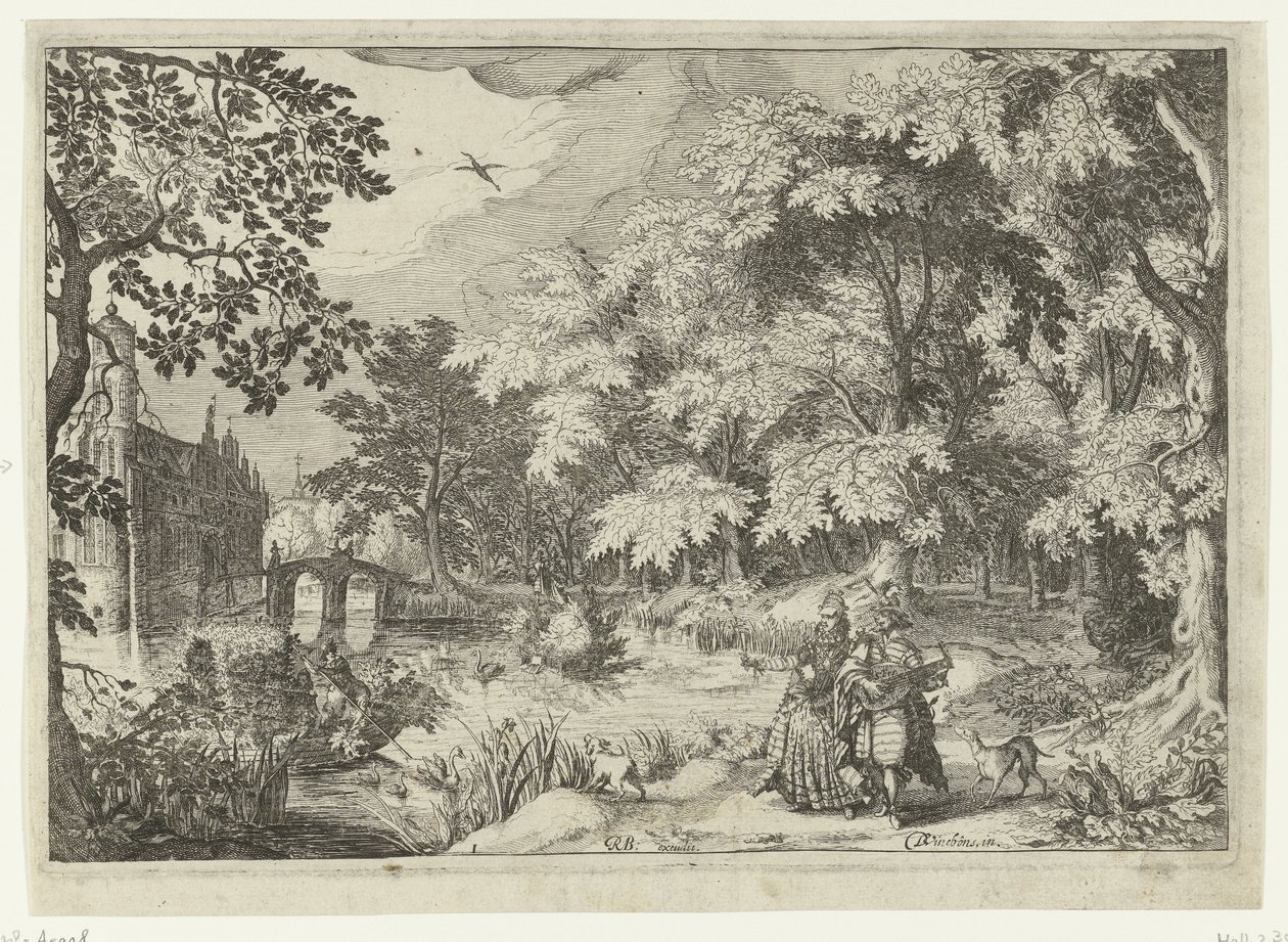Ansicht eines Waldes mit Schloss Loenersloot von Simon Frisius