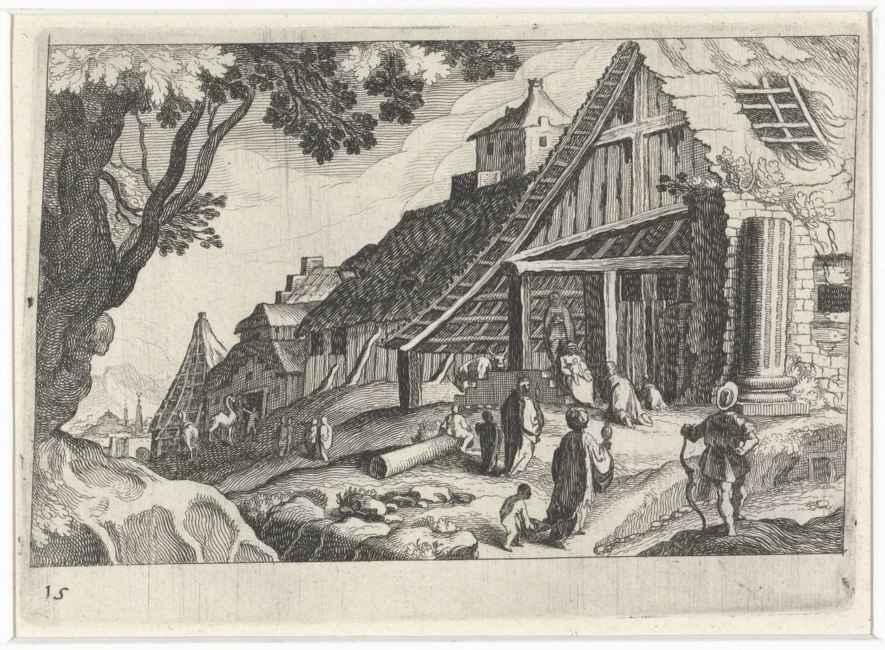 Stadtansicht mit der Anbetung der Könige von Simon Frisius