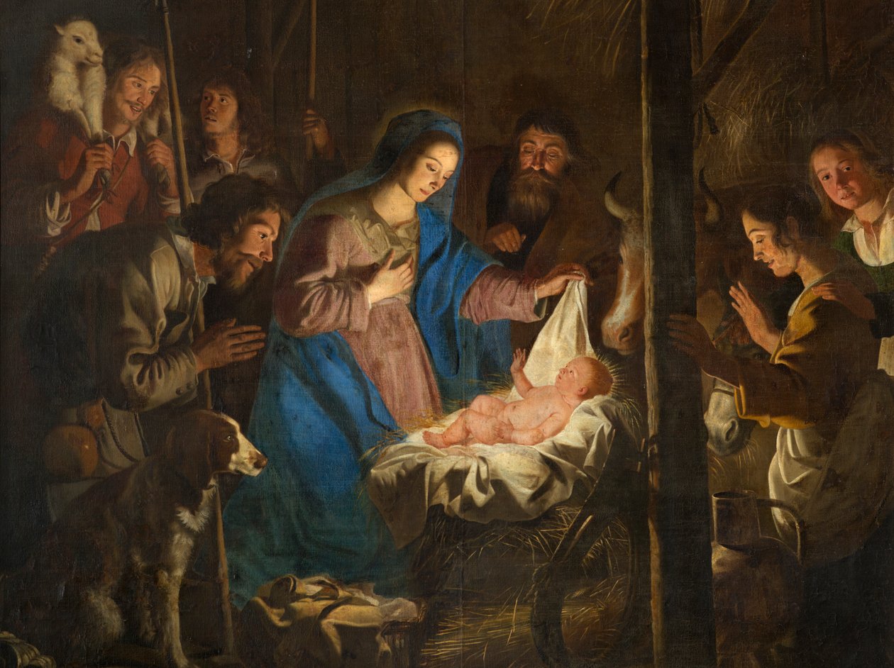 Pfarrkirche (Onze-Lieve-Vrouw-Hemelvaartkerk). Innenraum. Gemälde. Weihnachtsszene. Simon De Paepe. Ursprung Abtei Ename (?). von Simon II de Pape