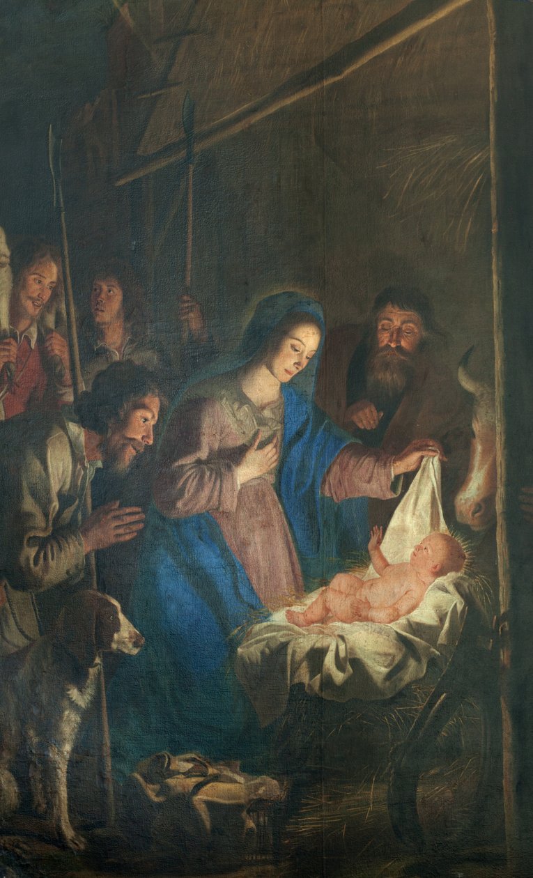 Pfarrkirche (Onze-Lieve-Vrouw-Hemelvaartkerk). Innenansicht. Gemälde. Weihnachtsszene. Simon De Paepe. Ursprung Abtei Ename (?) von Simon II de Pape