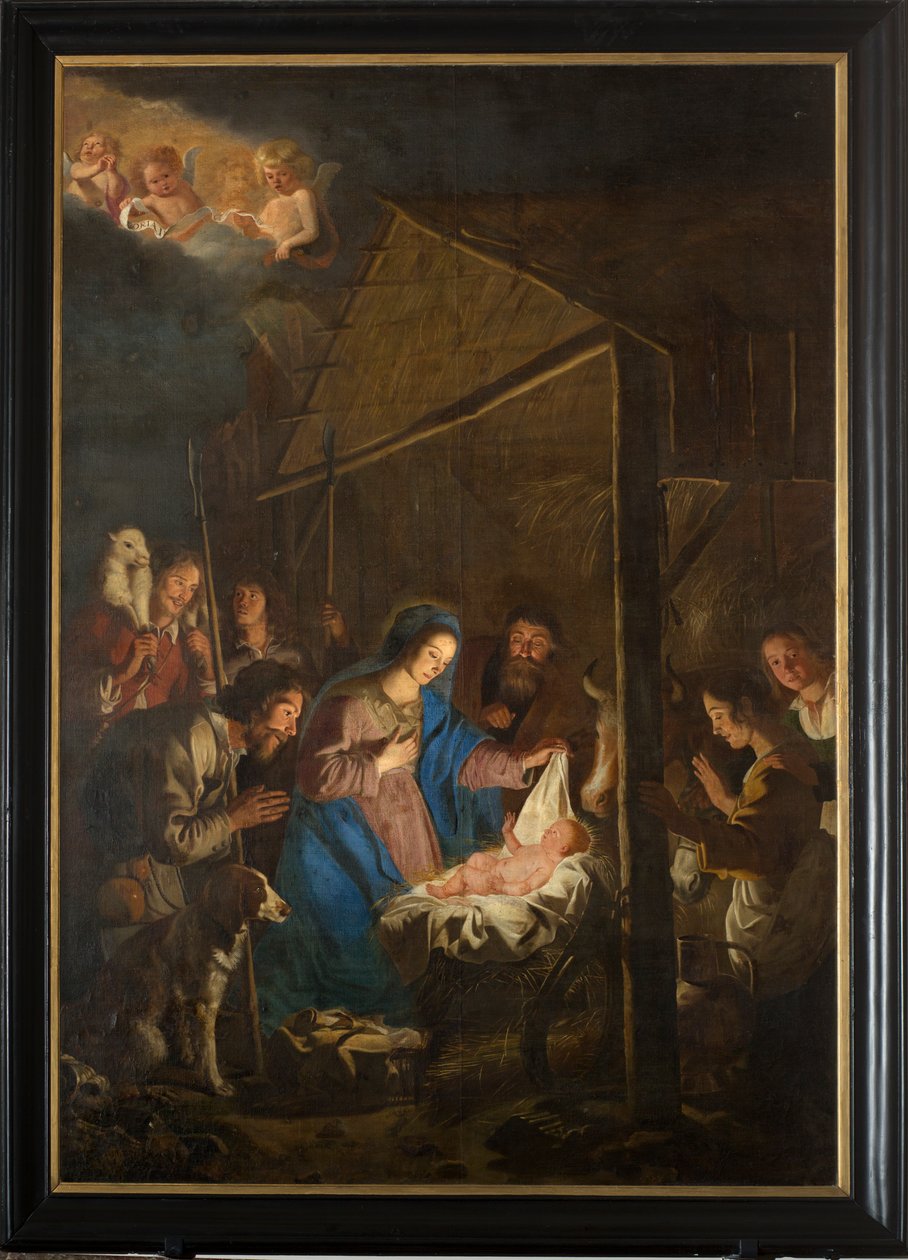 Pfarrkirche (Onze-Lieve-Vrouw-Hemelvaartkerk). Innenraum. Gemälde. Weihnachtsszene. Simon De Paepe. Ursprung Abtei Ename (?). von Simon II de Pape