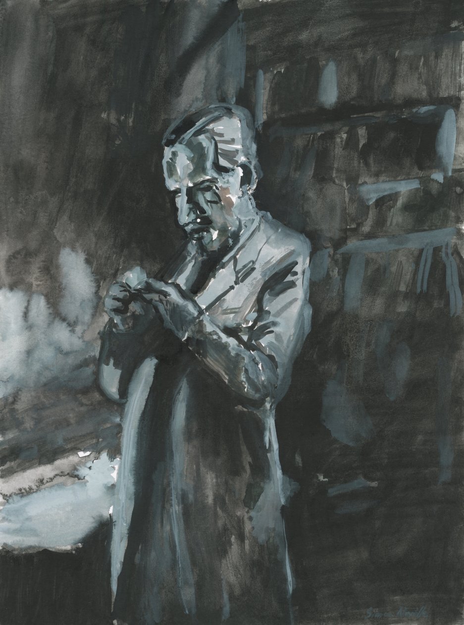 Mann, der eine Pfeife raucht, 2019 von Simon Neville