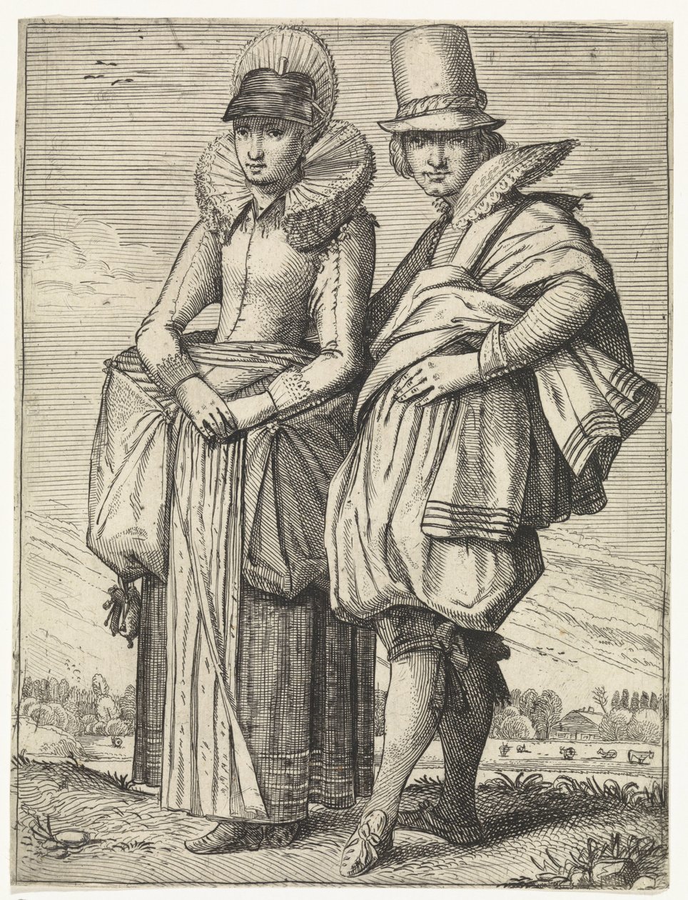 Mann und Frau in der Mode von ca. 1625 von Simon Poelenburg (attributed to)