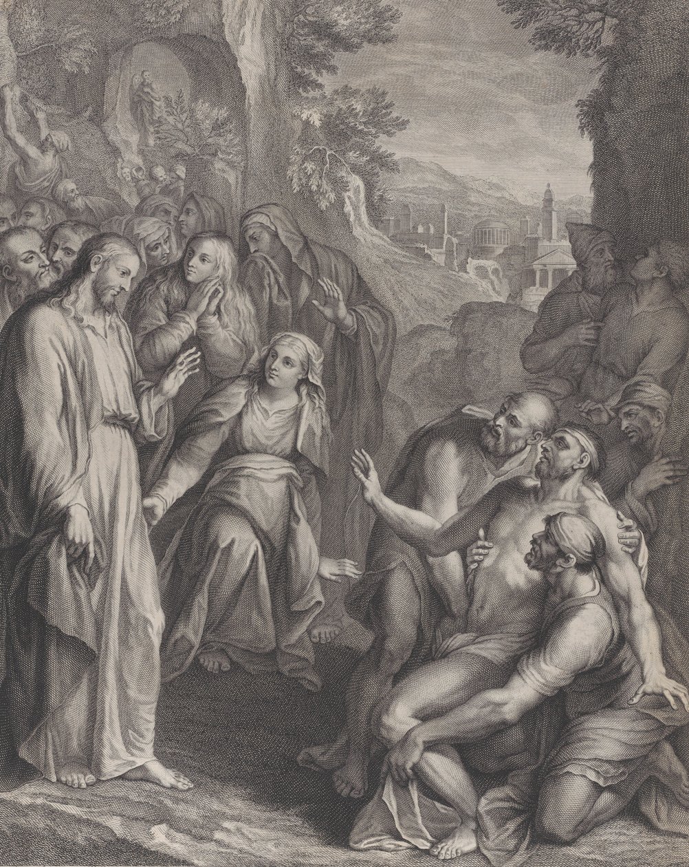 Die Auferweckung des Lazarus, mit Christus links stehend, ca. 1729 von Simon Vallee