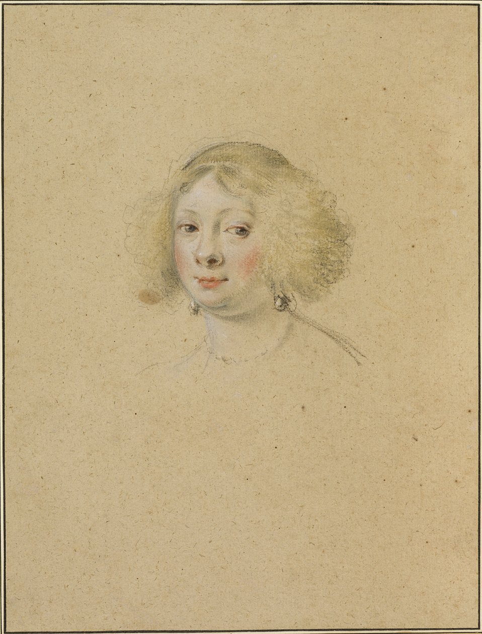 Porträt einer jungen Frau mit Perlenohrringen von Simon Vouet