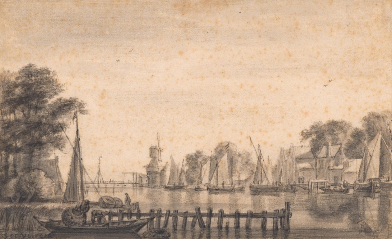 Die Vecht bei Weesp mit Mühle "De Stinkerd" von Simon de Vlieger