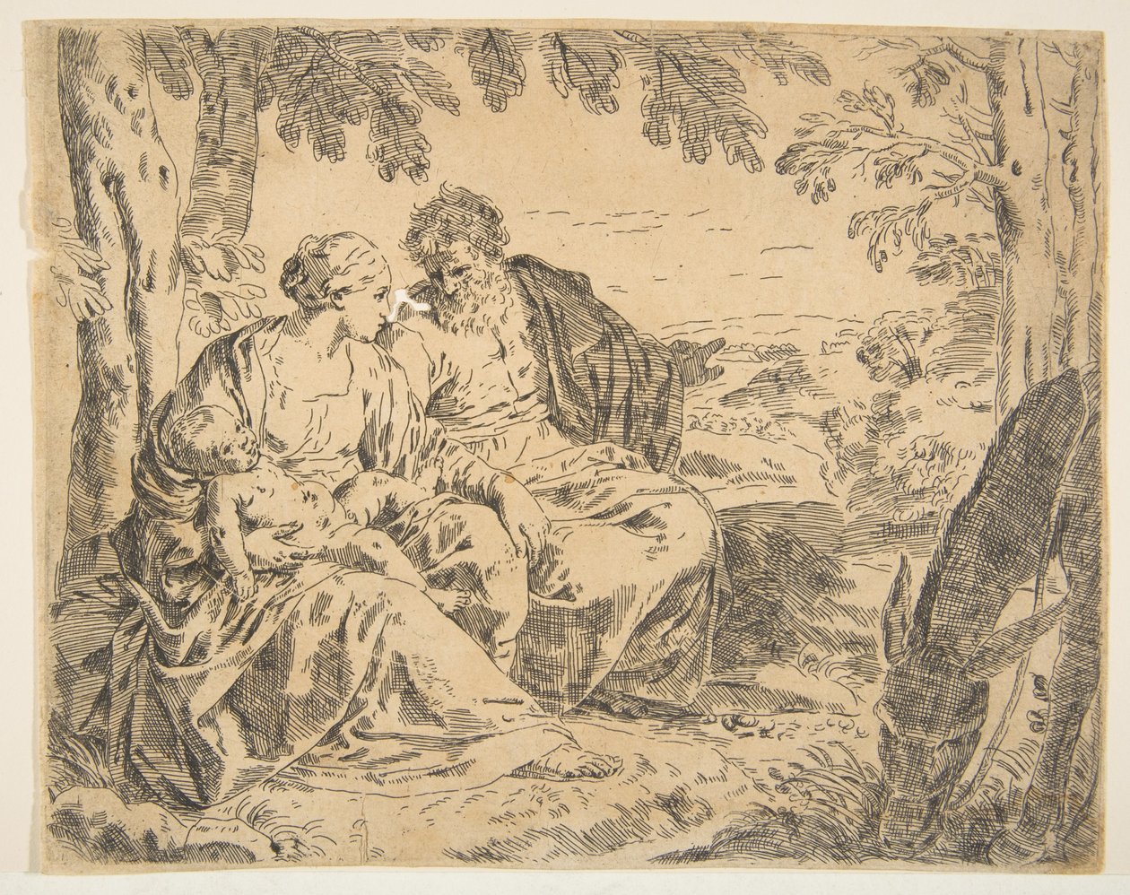 Ruhe auf der Flucht nach Ägypten, Maria hält das Christkind, ca. 1637-1639 oder später von Simone Cantarini