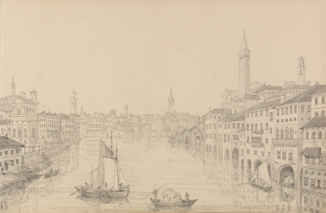 Album mit 30 Ansichten in Tirol und Italien: Stadt Verona von der Brücke, 1. Nov. 1840 von Sir Charles D