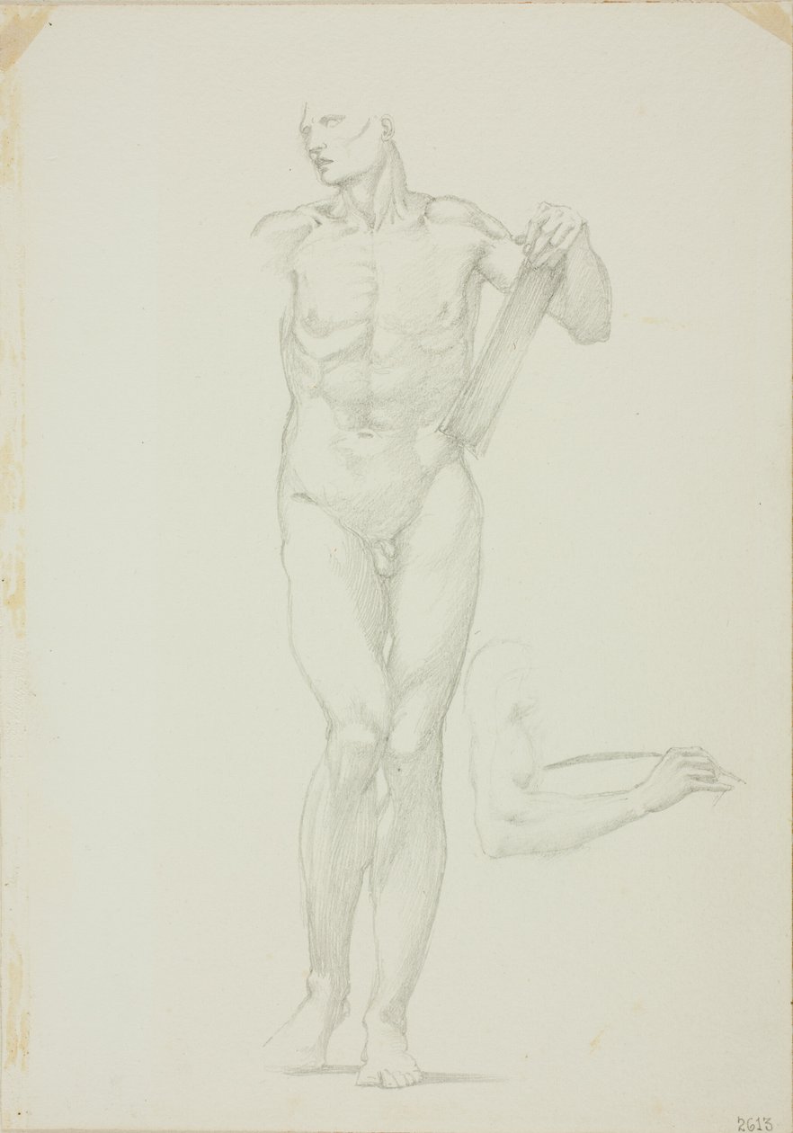 Stehender Mann mit Tafel; separate Skizze des rechten Arms von Sir Edward Burne Jones