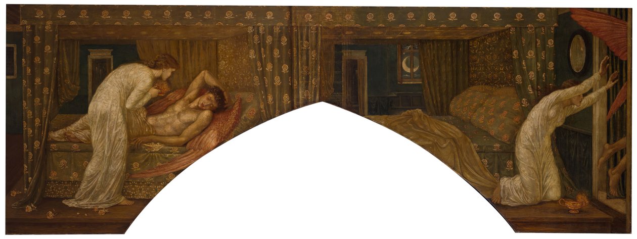 Cupid und Psyche - Palace Green Wandgemälde - Psyche hält die Lampe und blickt auf das Gesicht von..., 1881 von Sir Edward Coley Burne Jones