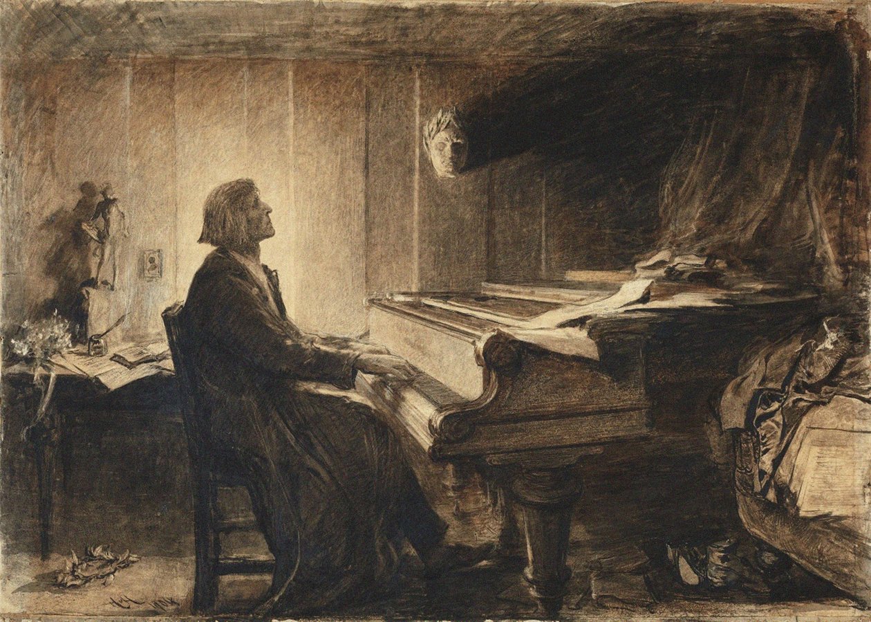 Franz Liszt am Klavier, 1904 von Sir Hubert von Herkomer