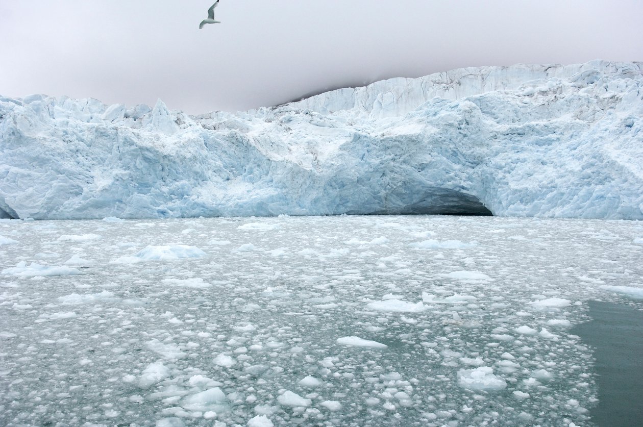Eisbrocken von nahegelegenen Gletschern treiben im arktischen Meer, Svalbard-Inseln, Norwegen von Sisse Brimberg