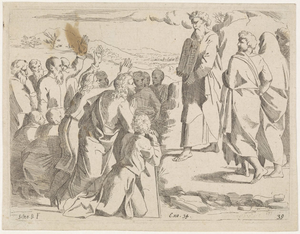 Moses zeigt dem Volk die Gesetzestafeln (Biblische Szenen) von Sisto Badalocchio