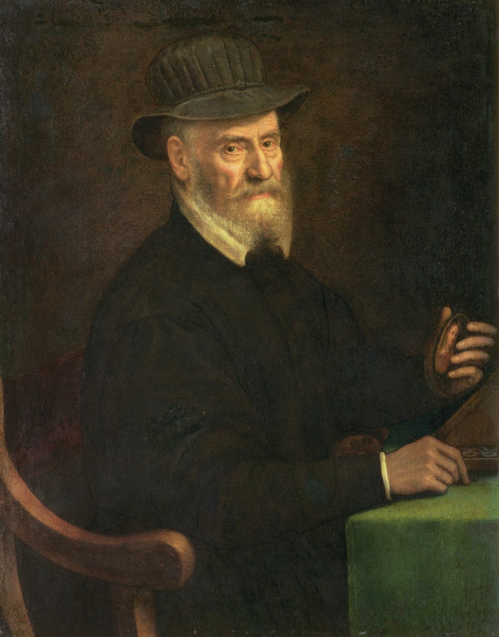 Porträt von Giulio Clovio (1498-1578), Miniaturkünstler, hält eine Miniatur, die als Lavinia Teerlinks (fl.1545-70) gilt, 1556 von Sofonisba Anguissola