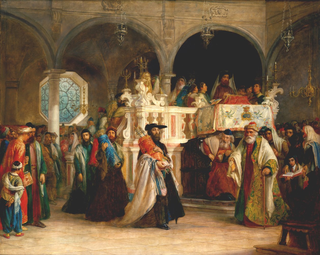 Das Fest der Freude der Tora in der Synagoge in Livorno, Italien, 1850 von Solomon Alexander Hart