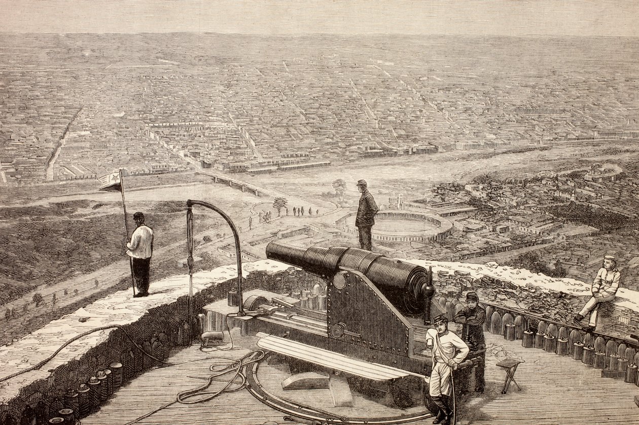 Gesamtansicht von Lima, Peru, von der Festung San Cristobal ca. 1880er Jahre, aus 