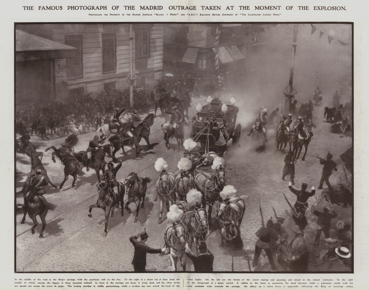 Attentat auf König Alfonso XIII. und Königin Victoria Eugenie von Spanien an ihrem Hochzeitstag, Madrid, 31. Mai 1906 von Spanish Photographer