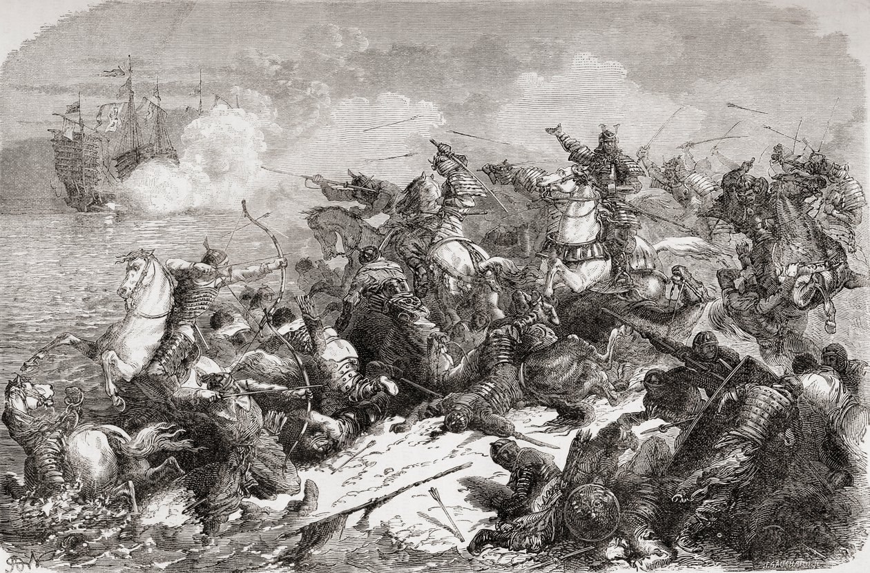 Chinesischer Versuch der Invasion Japans im 13. Jahrhundert, veröffentlicht 1878 von Spanish School
