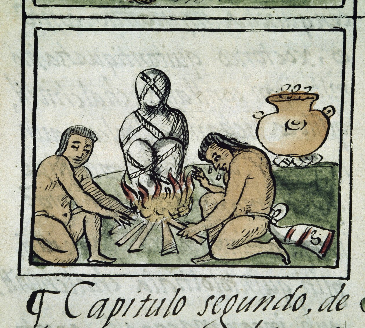 Codex der Eroberung Mexikos: Mumifizierung eines Körpers von Spanish School