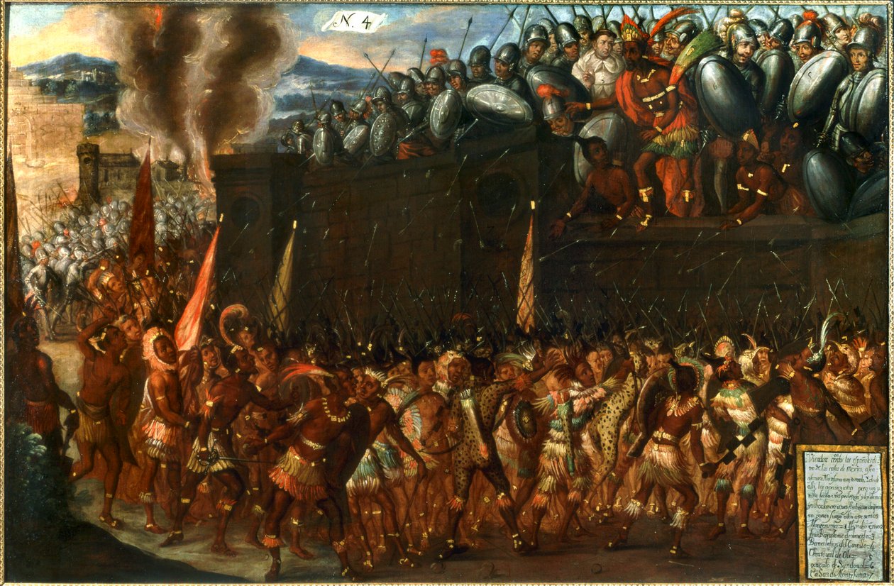 Eroberung Mexikos - Der Tod von Montezuma durch sein eigenes Volk am 1. Juli von Spanish School