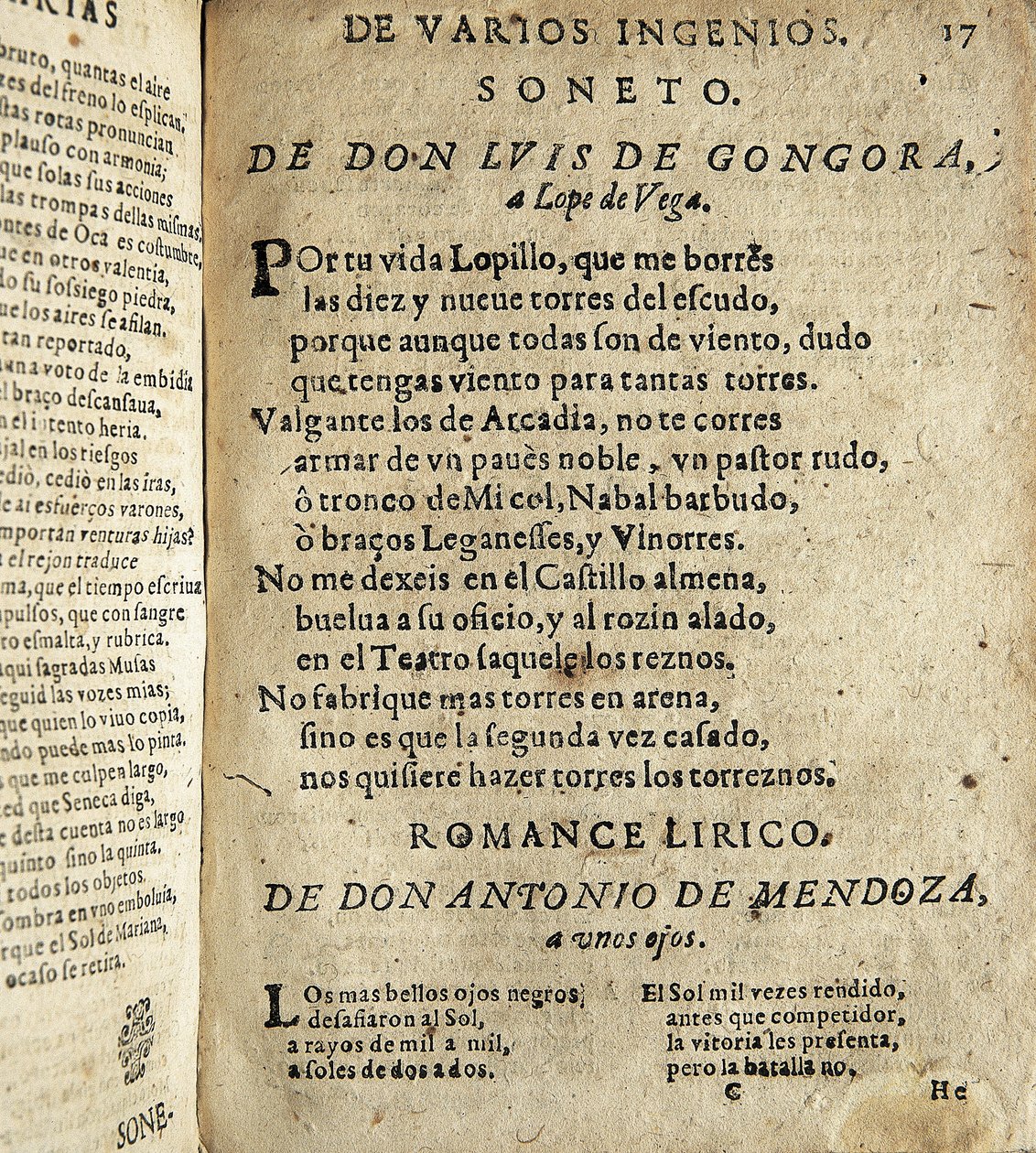 GOGOORA Y ARGOTE, Luis de (1561-1627). Spanischer Dichter aus dem Goldenen Jahrhundert.; VEGA CARPIO, Felix Lope de (1562-1635). Sonett an Lope de Vega, Gedicht enthalten in 