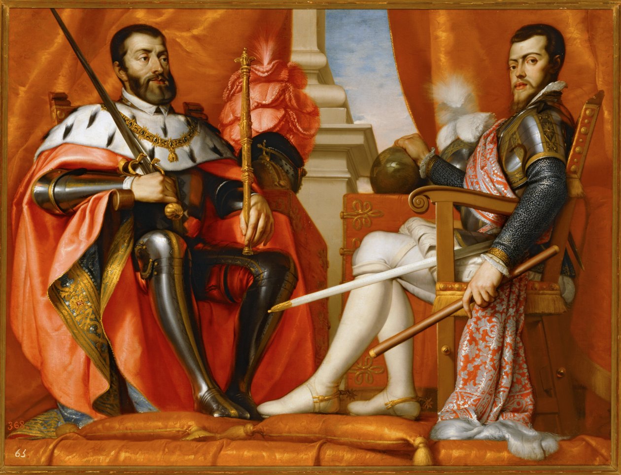 Karl V. mit seinem Sohn Philipp II. von Spanish School