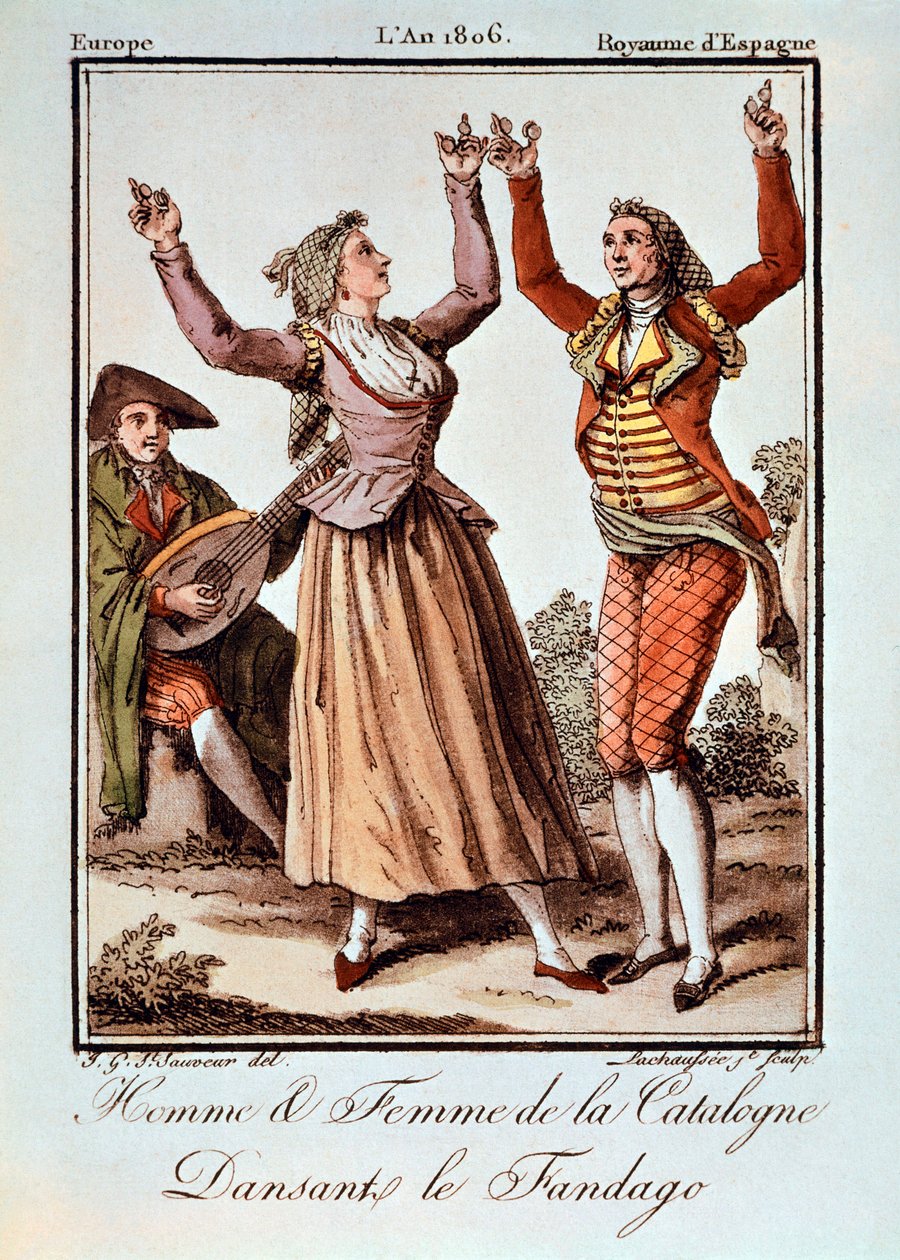 Mann und Frau aus Katalonien tanzen den Fandango, Europa, Königreich Spanien von Spanish School