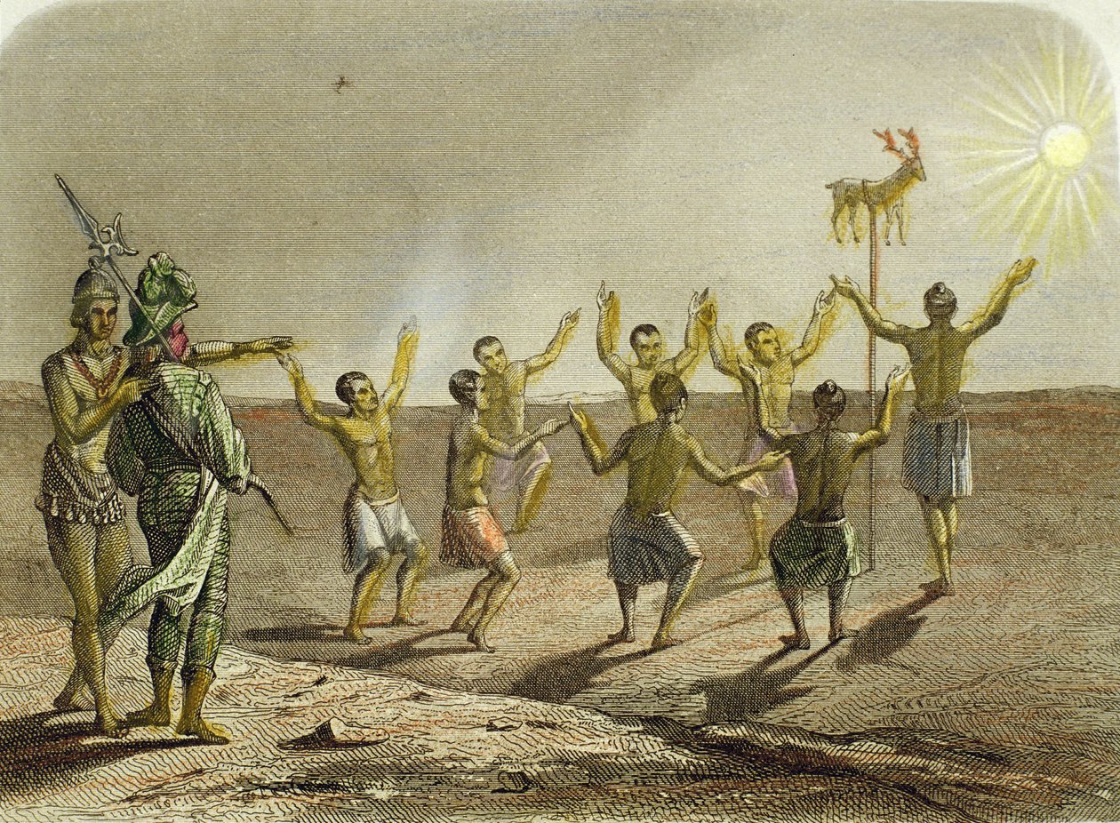 Opferung eines Hirsches an die Sonne durch die Indianer Floridas von Spanish School