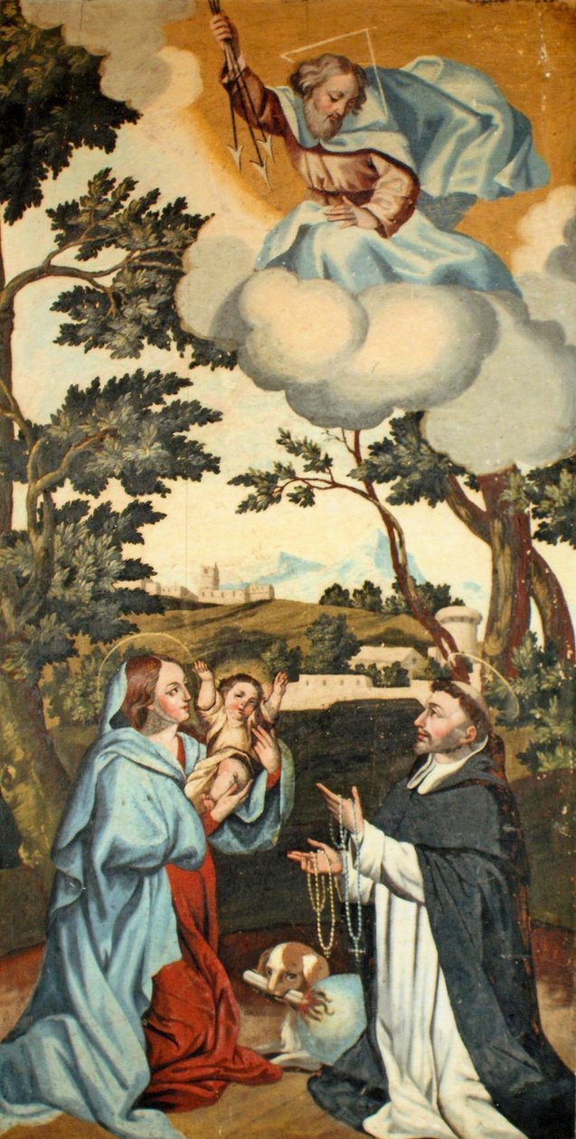 Die Jungfrau Maria präsentiert Jesus dem St. Dominikus von Spanish School