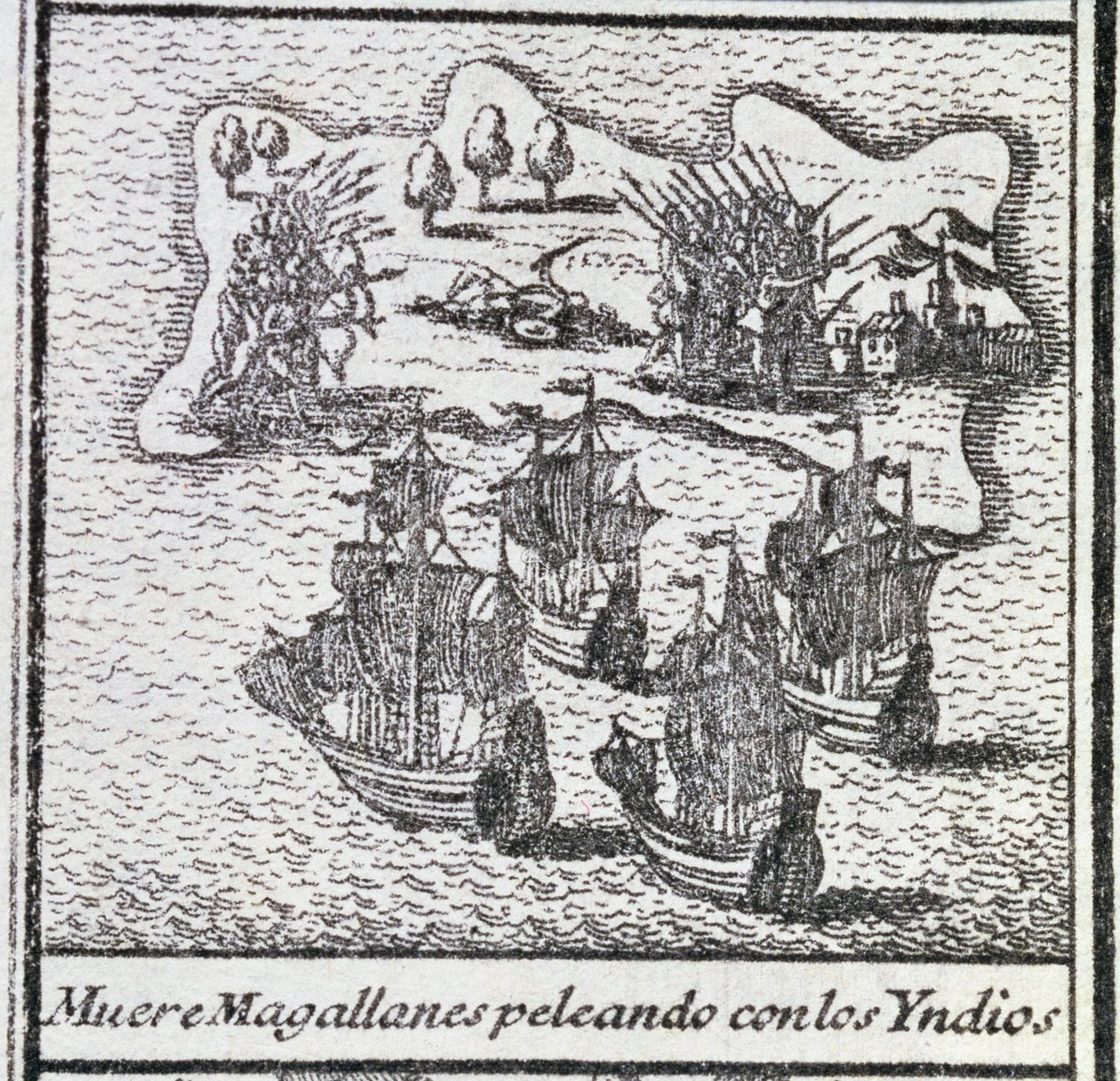Der Tod von Magellan in einer Schlacht mit den Indianern von Spanish School