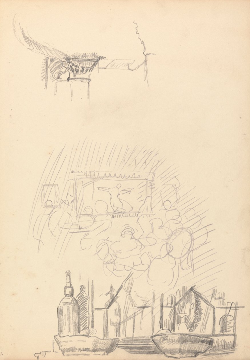 Höhle des Goldenen Kalbs: Skizzen einer Bühne und Bar von Spencer Frederick Gore