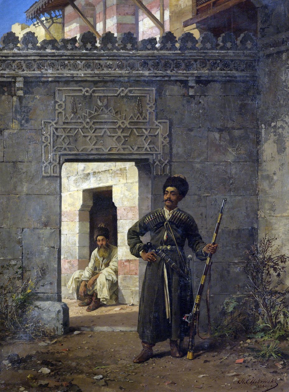 Die Tscherkessenwachen. Gemälde von Stanislav Khlebovsky (Khlebovski) (1835-1884) - 1880 - Öl auf Leinwand von Stanislaus von Chlebowski