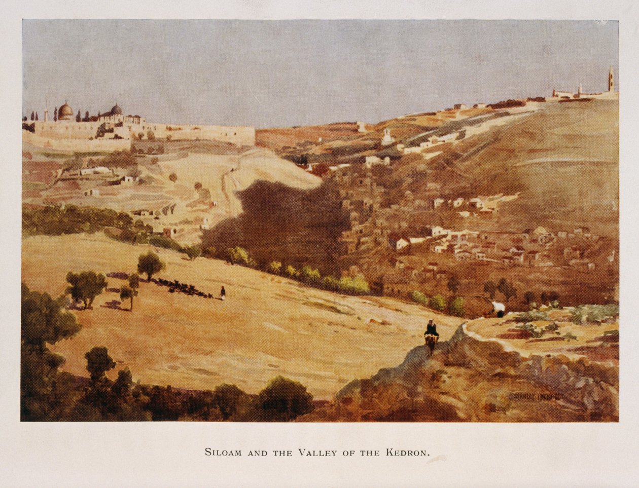 Aquarell von Stanley Inchbold, Darstellung des Kidron-Tals in Jerusalem, Palästina 1906 von Stanley Inchbold