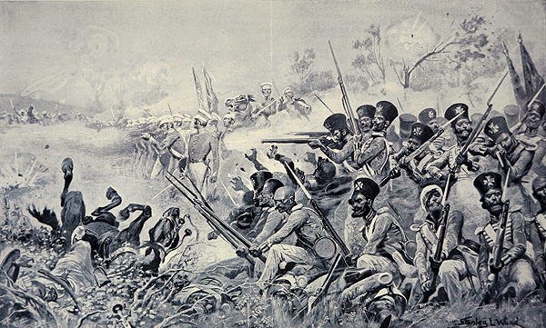 Godbys Brigade macht einen tapferen Stand, als sie von den Sikhs umzingelt wird, Schlacht von Chilianwala von Stanley L. (after) Wood