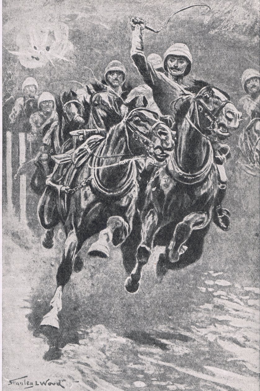 Leutnant Maclaine bringt die Kanonen bei Maiwand, 17. Juli 1880, Illustration aus Britische Schlachten zu Land und zu Wasser, 1915 von Stanley L. Wood