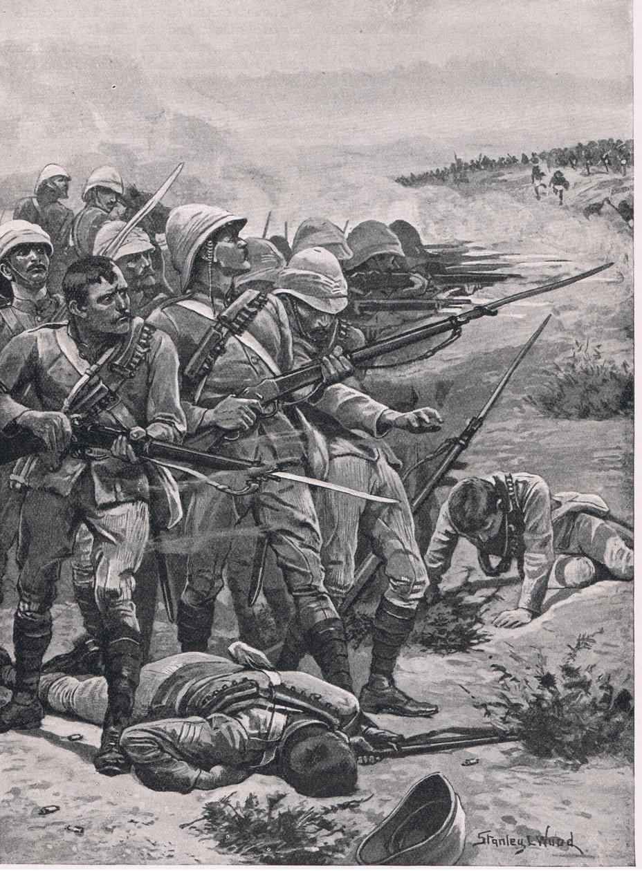 Das Quadrat bei ABU-Kru, 19. Januar 1885, Illustration aus Britische Schlachten zu Land und zu Wasser, 1915 von Stanley L. Wood