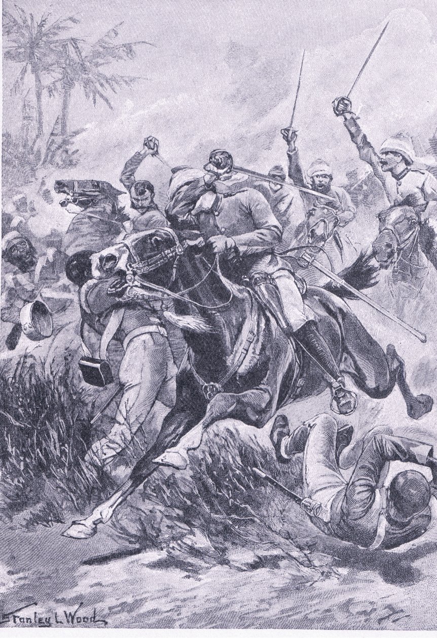 Freiwillige Kavallerie außerhalb von Lucknow, 30. Juni 1857, Illustration aus British Battles on Land and Sea, 1915 von Stanley L. Wood
