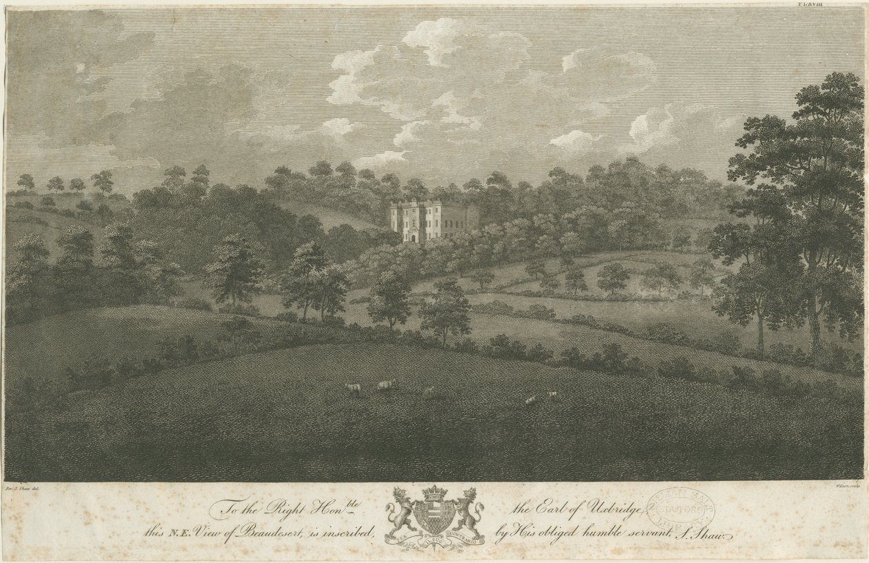 Beaudesert Hall und Park (Stahlstich) von Stebbing Shaw