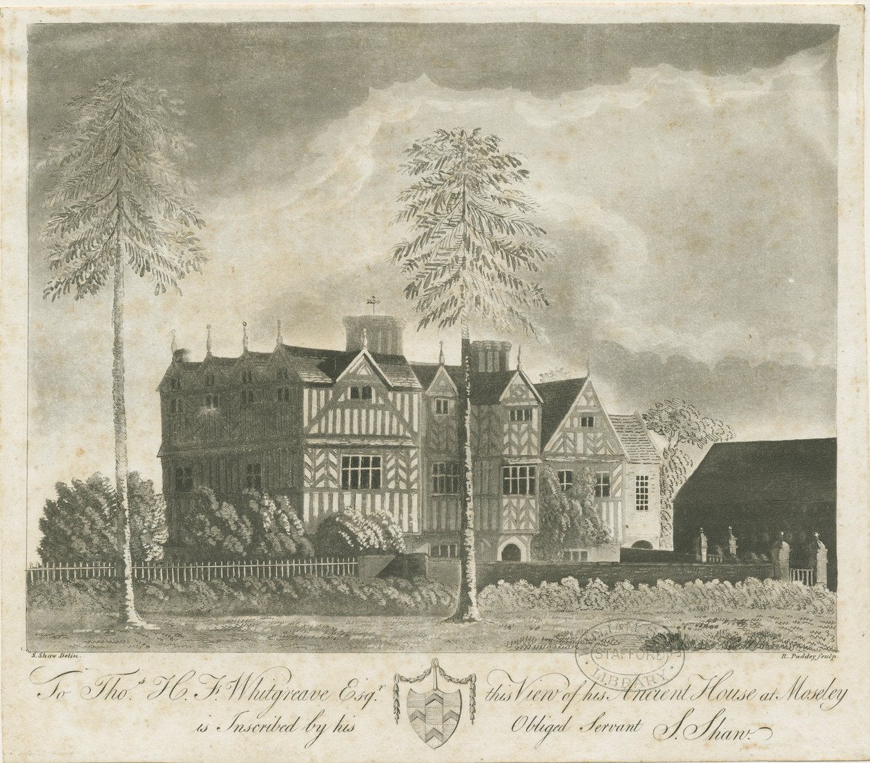 Bushbury - Moseley Old Hall: Aquatinta-Radierung, nd [18. Jh.] von Stebbing Shaw