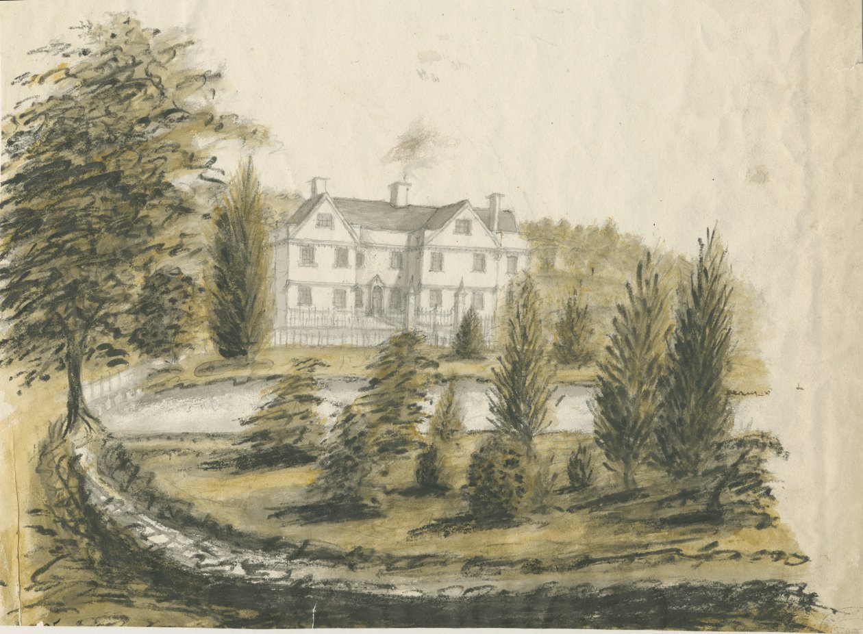 Madeley - Altes Haus: Aquarellzeichnung, undatiert [1762-1802] von Stebbing Shaw