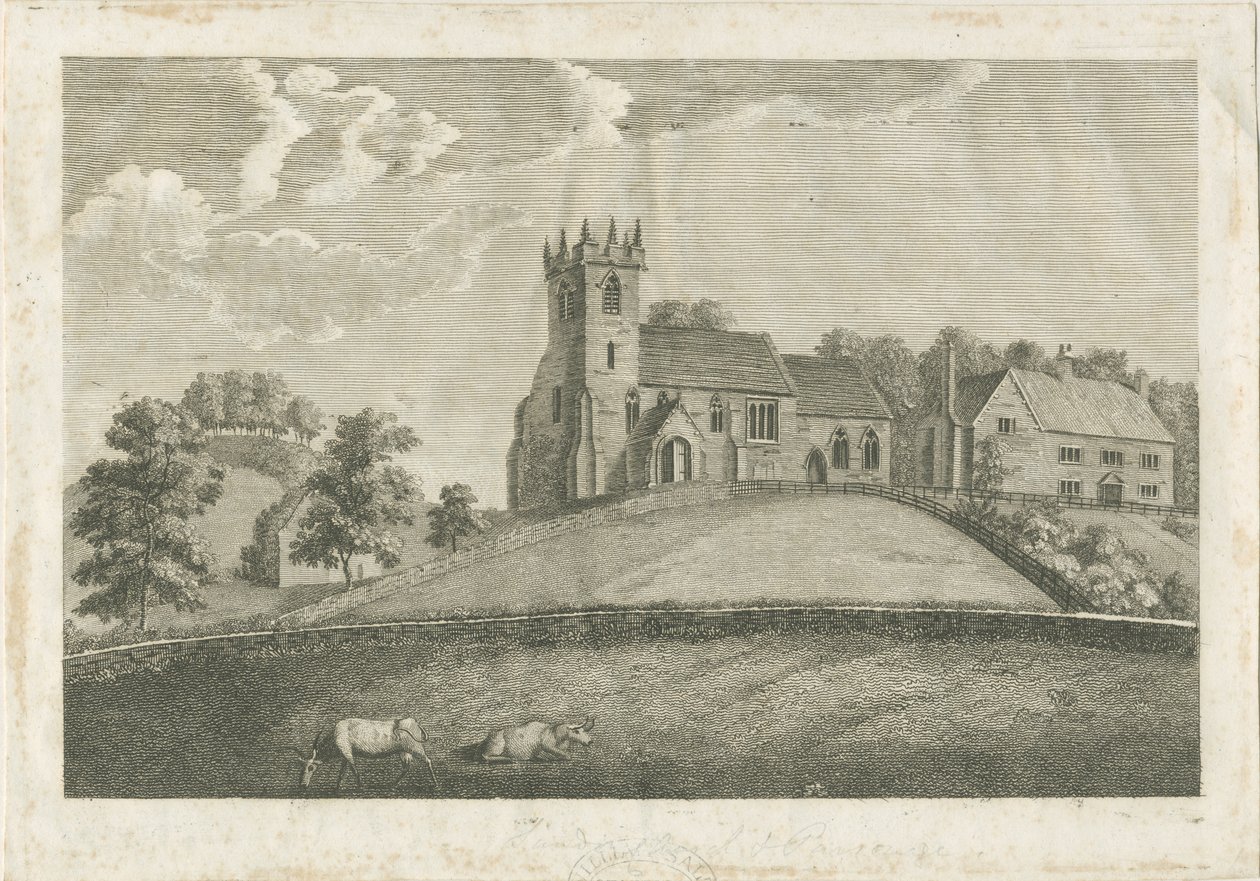 Sandon Kirche und Pfarrhaus (Stich) von Stebbing Shaw