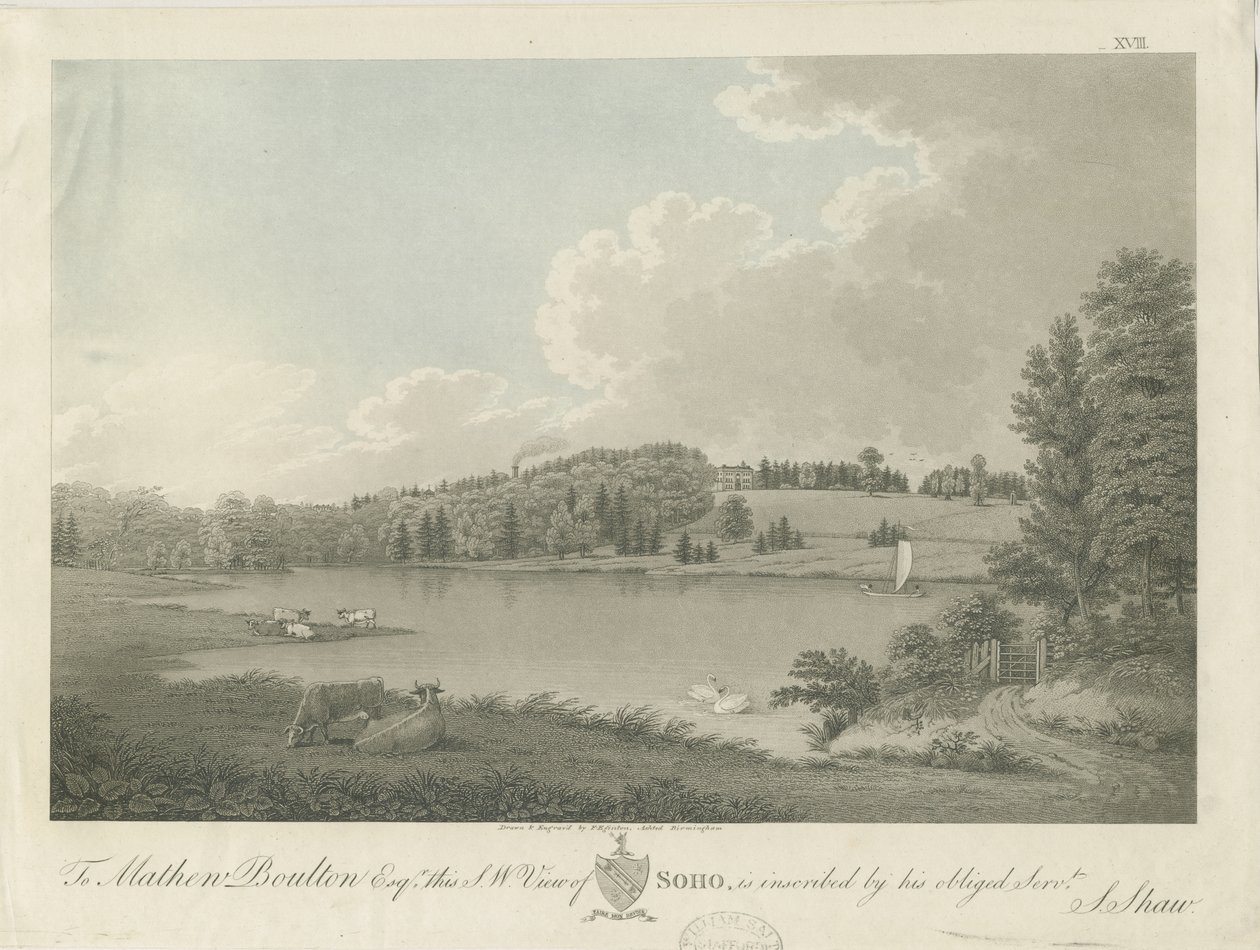 Soho - [Matthew Boultons] Haus: Gravur, undatiert [ca. 1798] von Stebbing Shaw